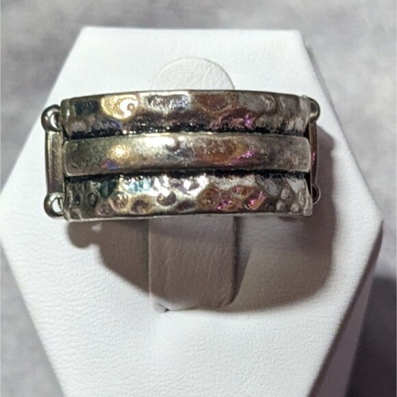 Brutalist Silver Tone Stretch Ring Size 7 - Picture 8 of 13
